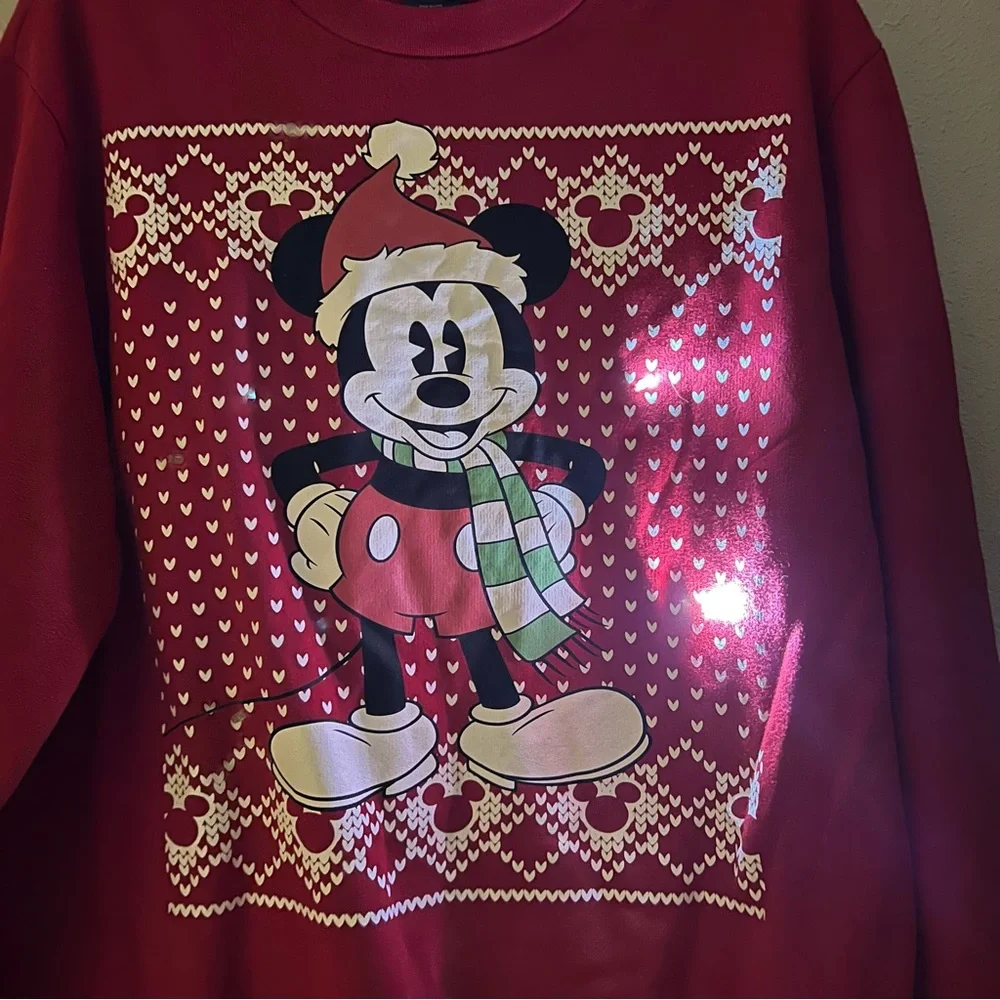 DISNEY SANTA MICKEY MOUSE CHRISTMAS SWEATSHIRT LIGHT UP UGLY SWEATER Size XL - Picture 5 of 10